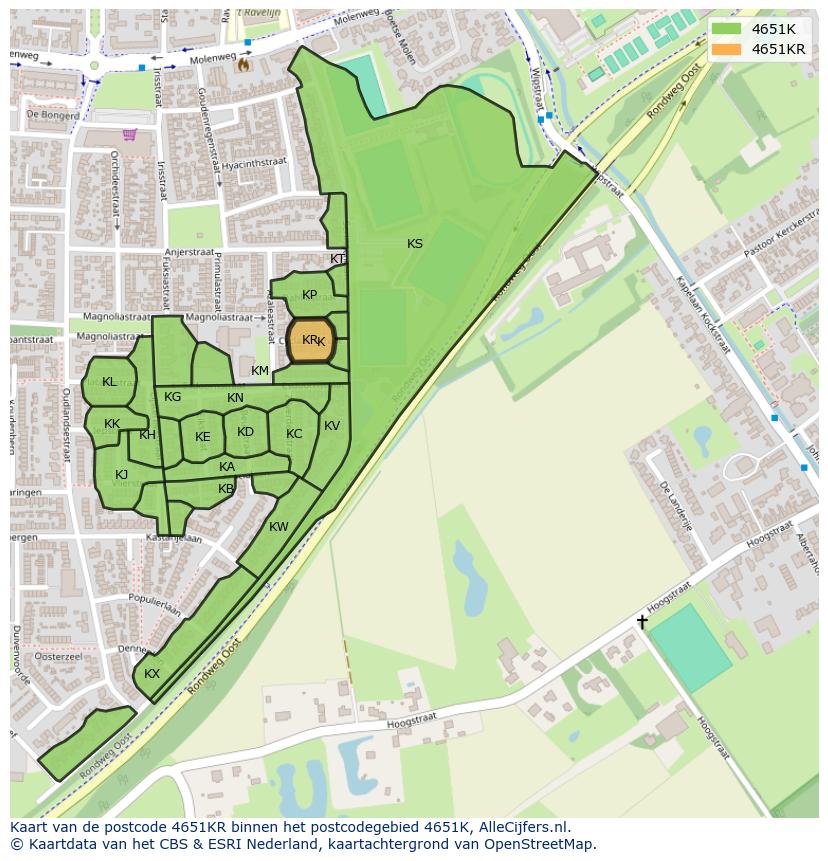 Afbeelding van het postcodegebied 4651 KR op de kaart.