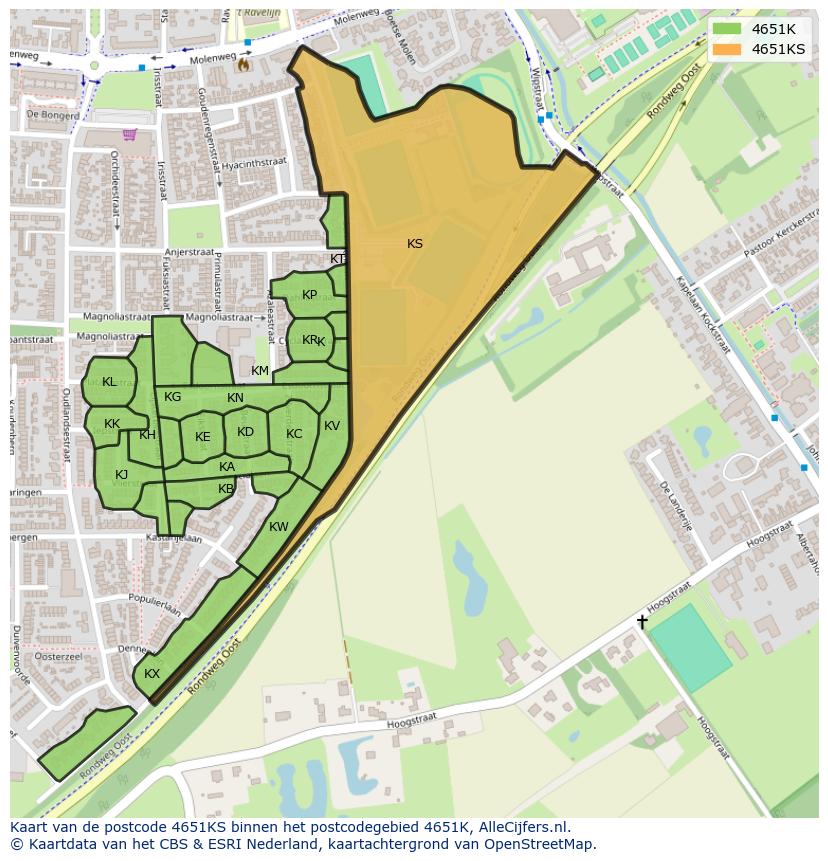Afbeelding van het postcodegebied 4651 KS op de kaart.