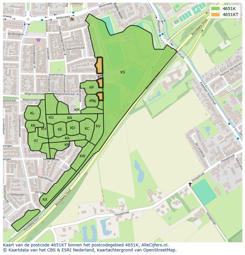 Afbeelding van het postcodegebied 4651 KT op de kaart.