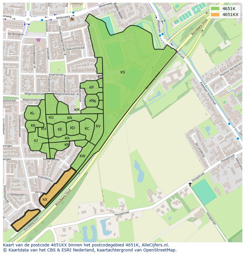 Afbeelding van het postcodegebied 4651 KX op de kaart.