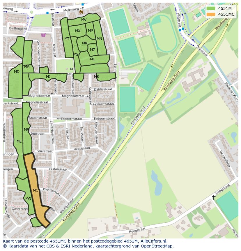 Afbeelding van het postcodegebied 4651 MC op de kaart.