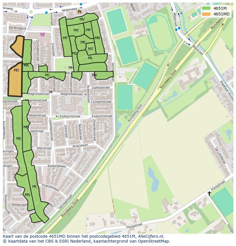 Afbeelding van het postcodegebied 4651 MD op de kaart.