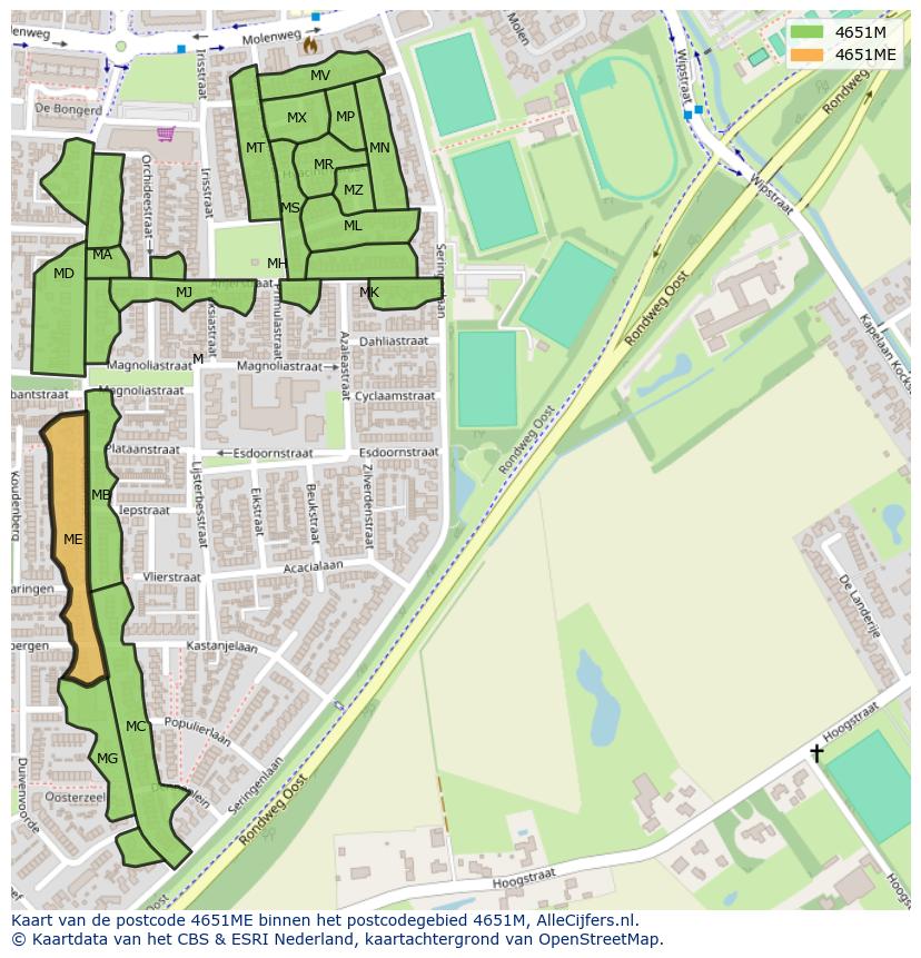 Afbeelding van het postcodegebied 4651 ME op de kaart.