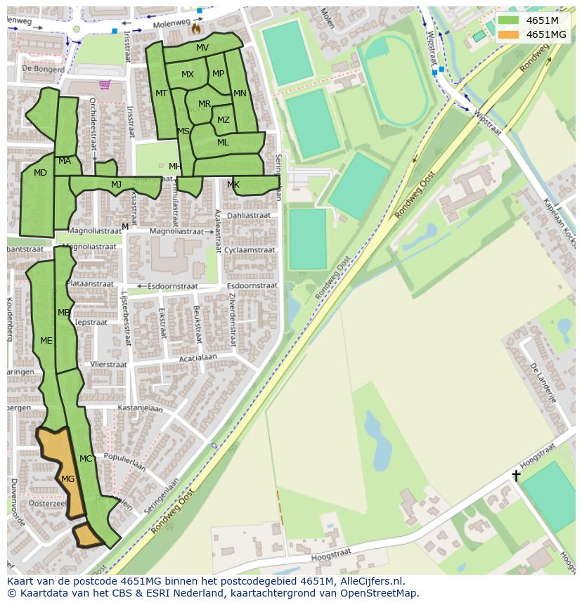 Afbeelding van het postcodegebied 4651 MG op de kaart.