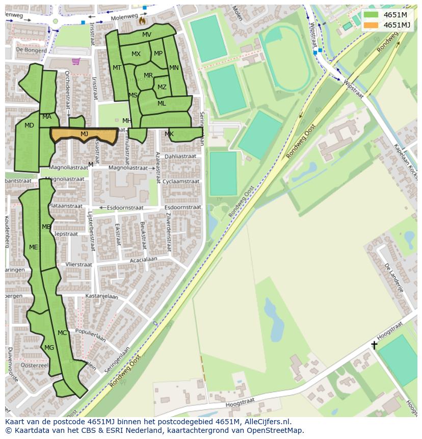 Afbeelding van het postcodegebied 4651 MJ op de kaart.