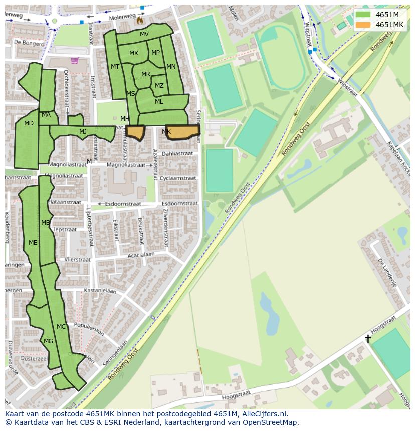 Afbeelding van het postcodegebied 4651 MK op de kaart.
