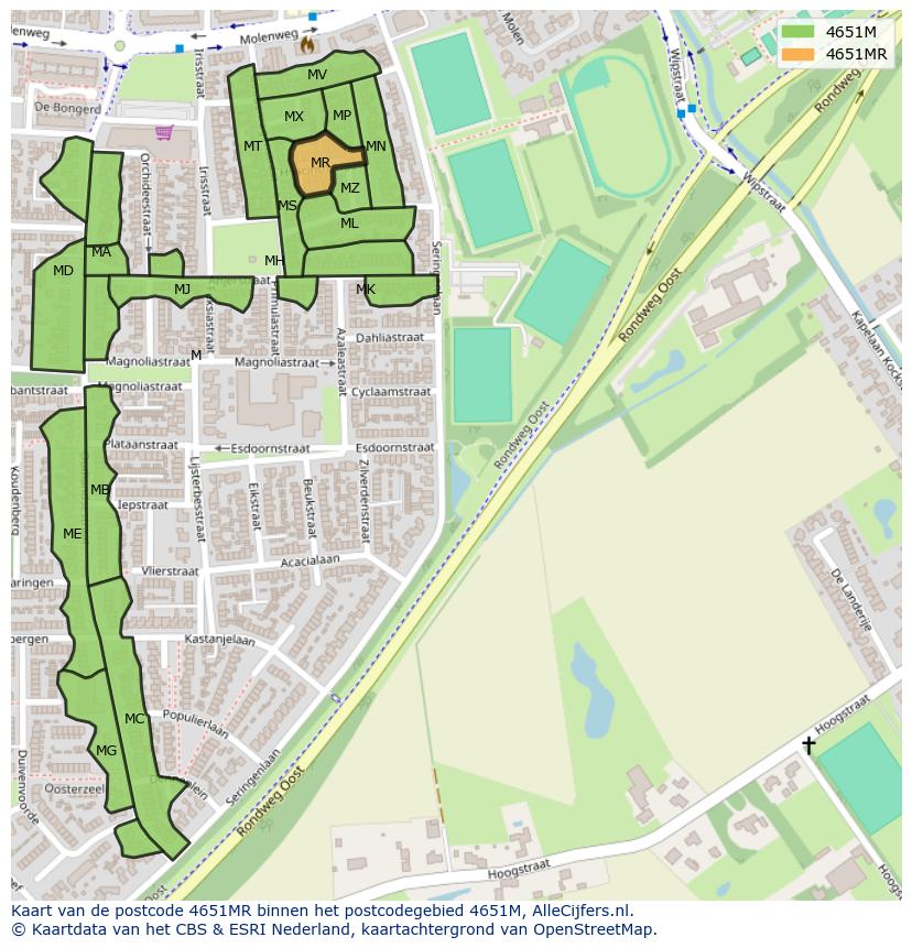 Afbeelding van het postcodegebied 4651 MR op de kaart.