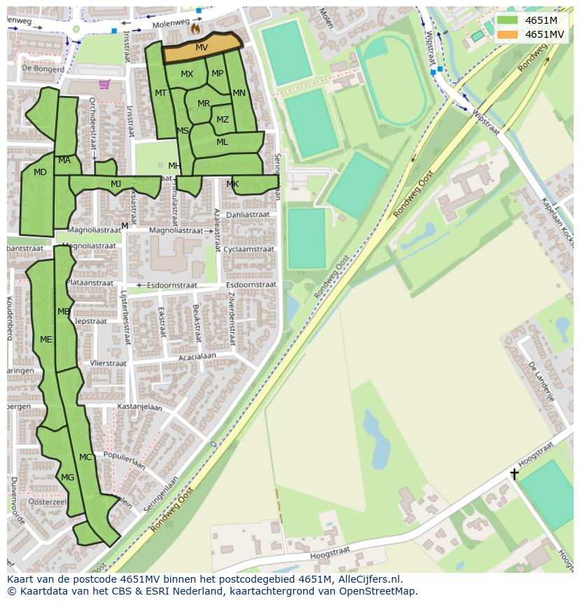Afbeelding van het postcodegebied 4651 MV op de kaart.