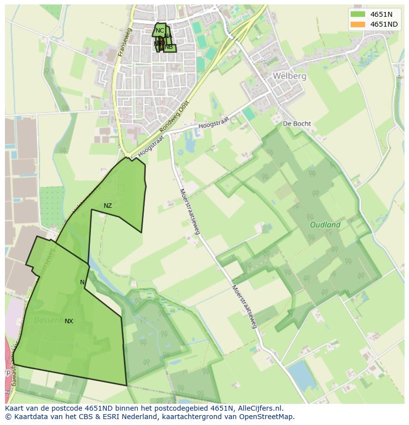 Afbeelding van het postcodegebied 4651 ND op de kaart.