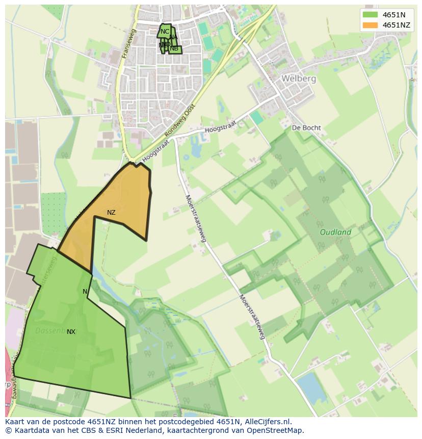 Afbeelding van het postcodegebied 4651 NZ op de kaart.