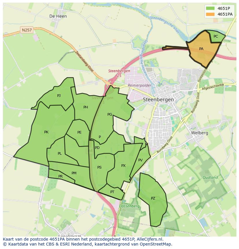Afbeelding van het postcodegebied 4651 PA op de kaart.