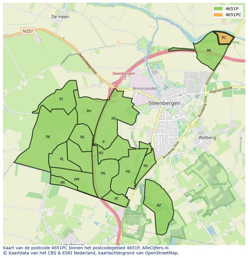 Afbeelding van het postcodegebied 4651 PC op de kaart.