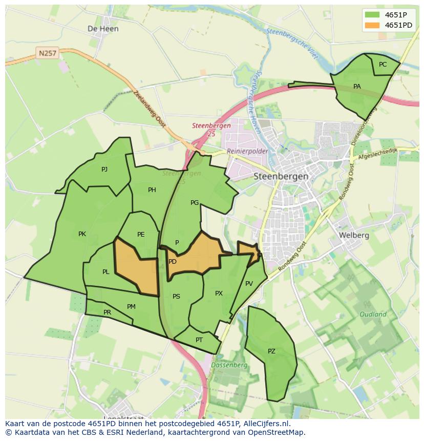 Afbeelding van het postcodegebied 4651 PD op de kaart.