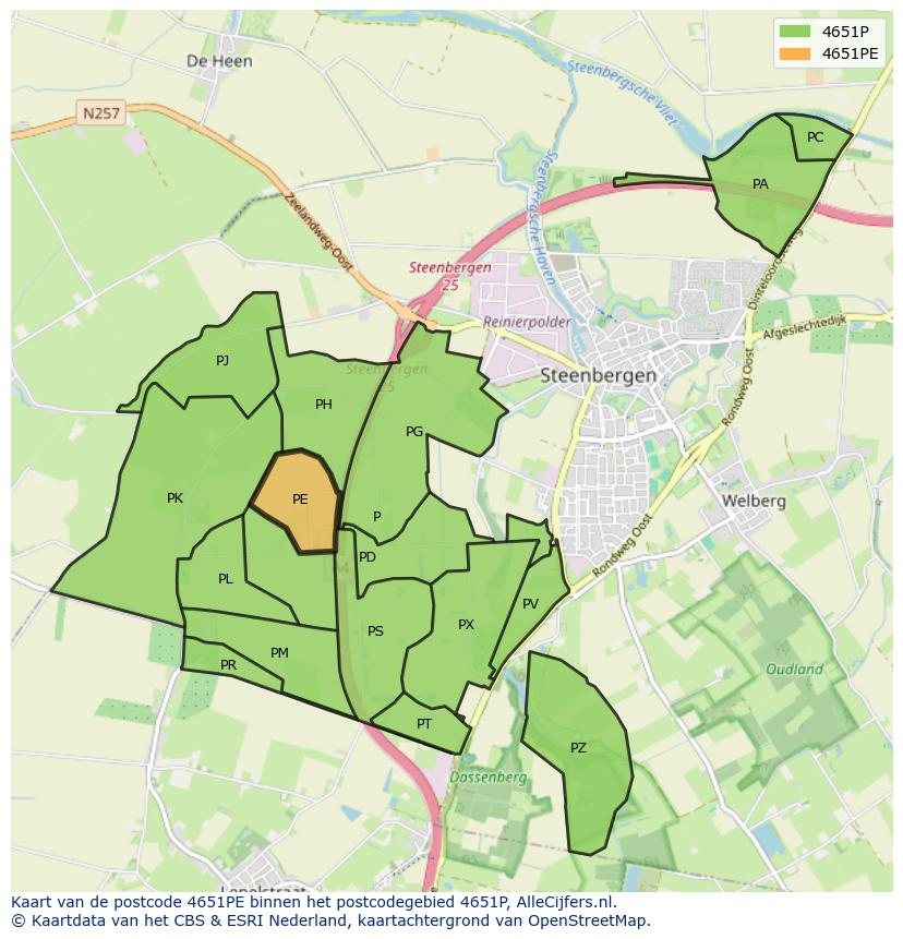Afbeelding van het postcodegebied 4651 PE op de kaart.