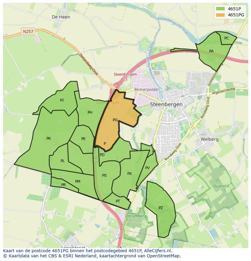 Afbeelding van het postcodegebied 4651 PG op de kaart.