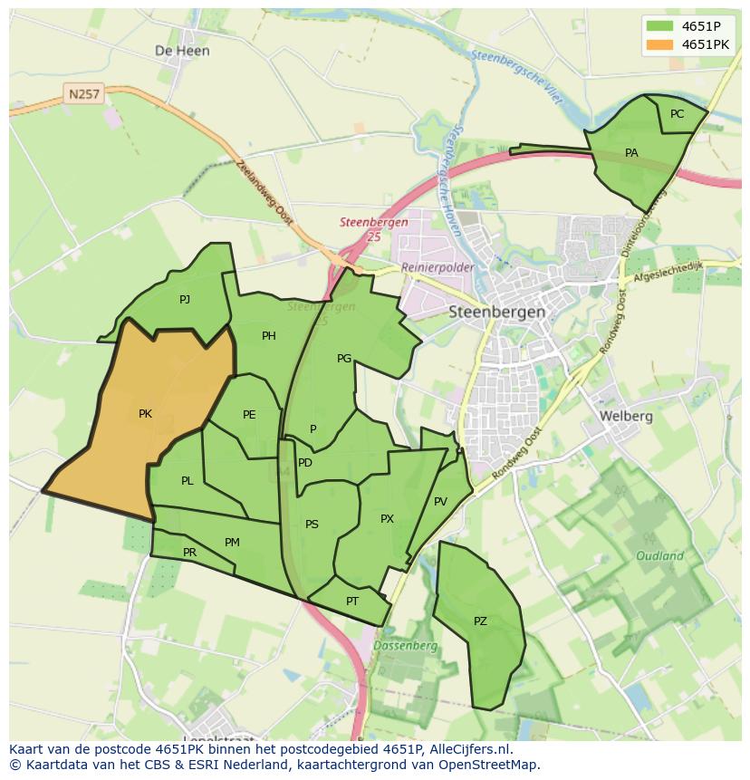 Afbeelding van het postcodegebied 4651 PK op de kaart.
