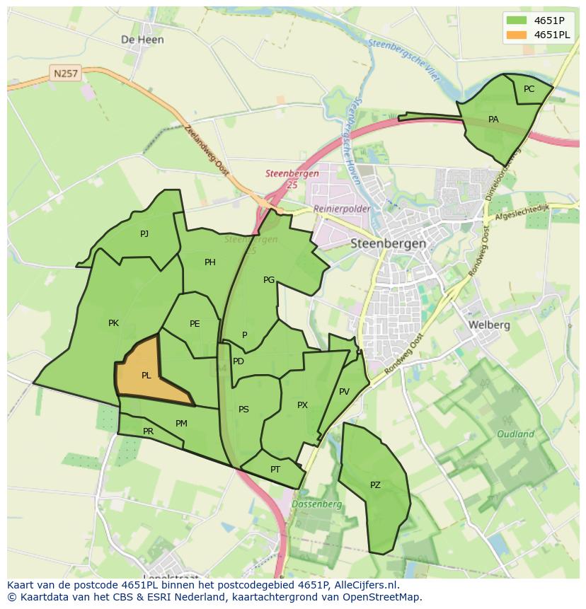 Afbeelding van het postcodegebied 4651 PL op de kaart.