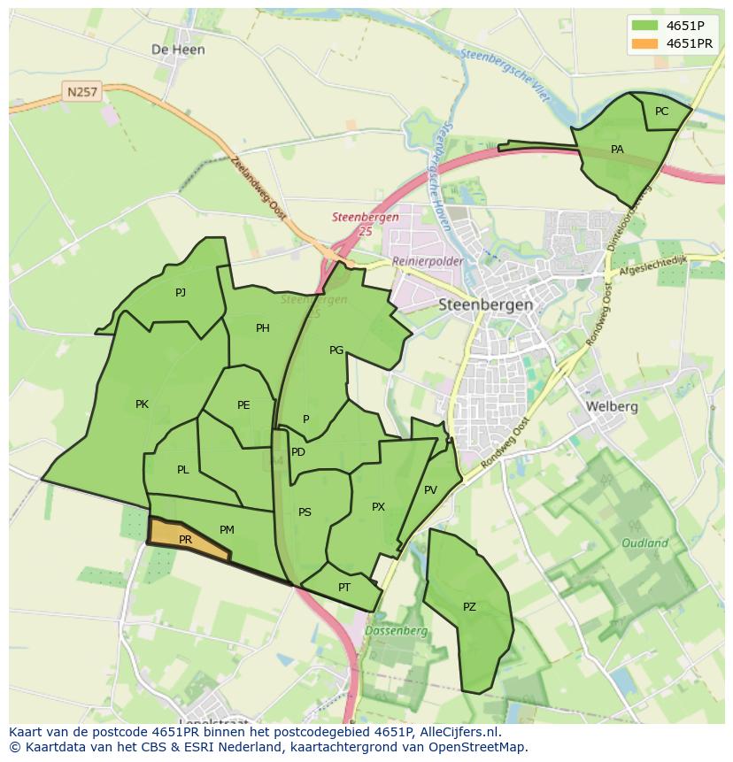 Afbeelding van het postcodegebied 4651 PR op de kaart.