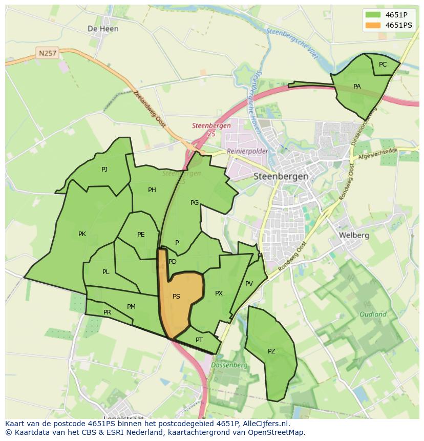 Afbeelding van het postcodegebied 4651 PS op de kaart.