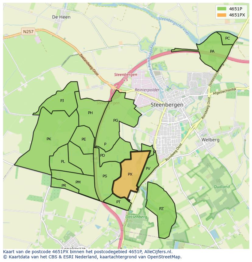 Afbeelding van het postcodegebied 4651 PX op de kaart.