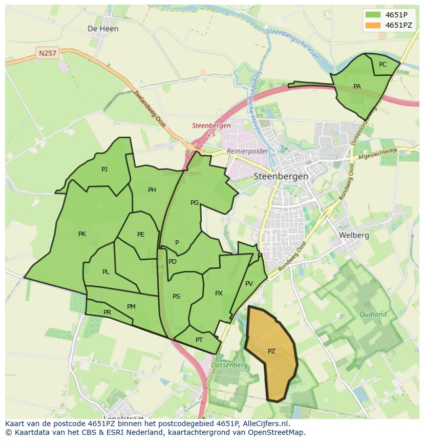 Afbeelding van het postcodegebied 4651 PZ op de kaart.