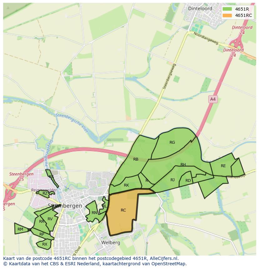 Afbeelding van het postcodegebied 4651 RC op de kaart.