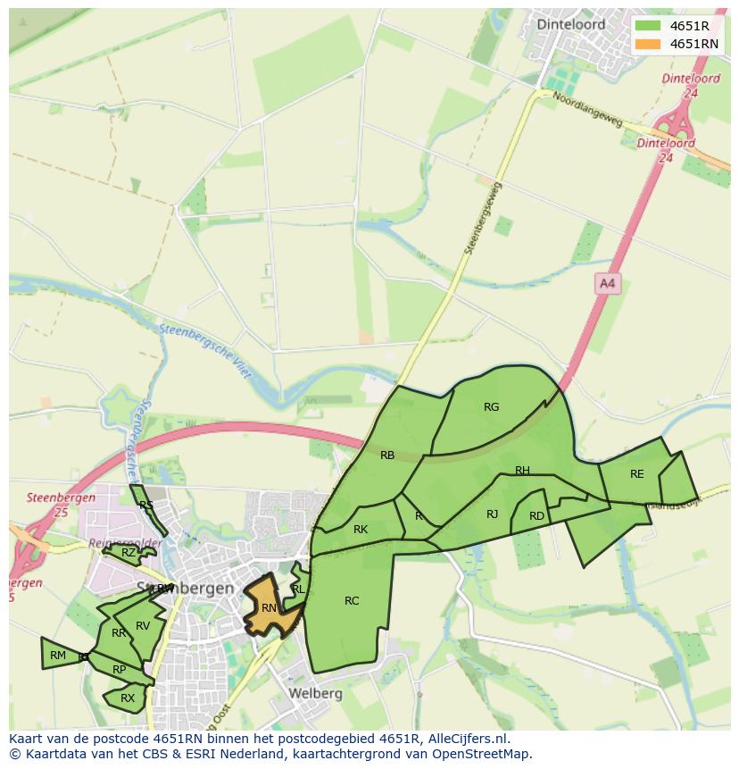 Afbeelding van het postcodegebied 4651 RN op de kaart.