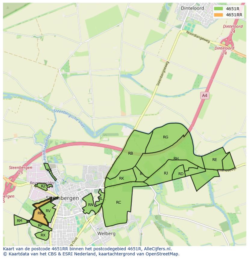 Afbeelding van het postcodegebied 4651 RR op de kaart.