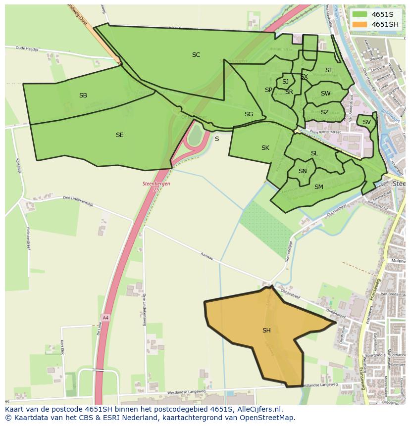 Afbeelding van het postcodegebied 4651 SH op de kaart.