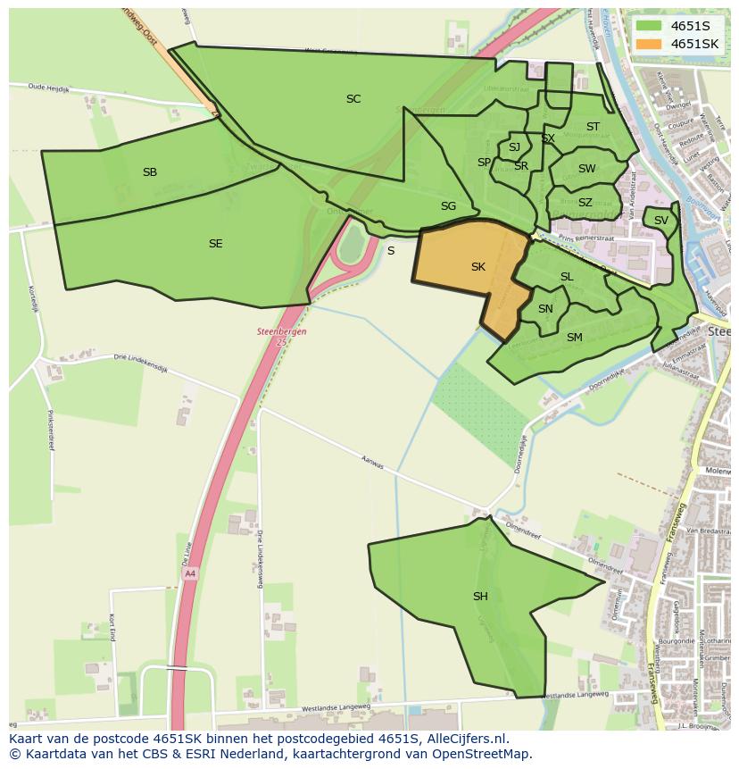 Afbeelding van het postcodegebied 4651 SK op de kaart.