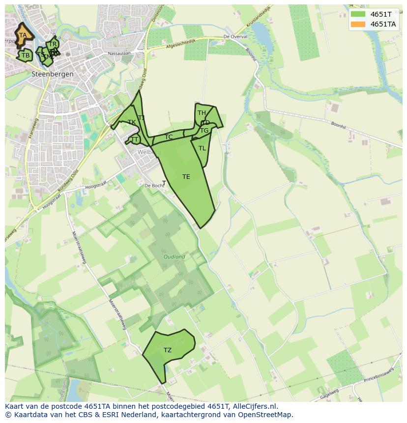 Afbeelding van het postcodegebied 4651 TA op de kaart.