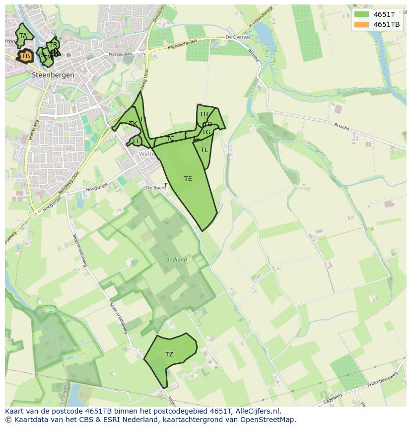 Afbeelding van het postcodegebied 4651 TB op de kaart.