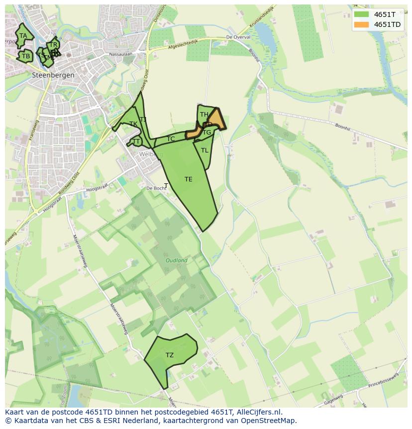 Afbeelding van het postcodegebied 4651 TD op de kaart.
