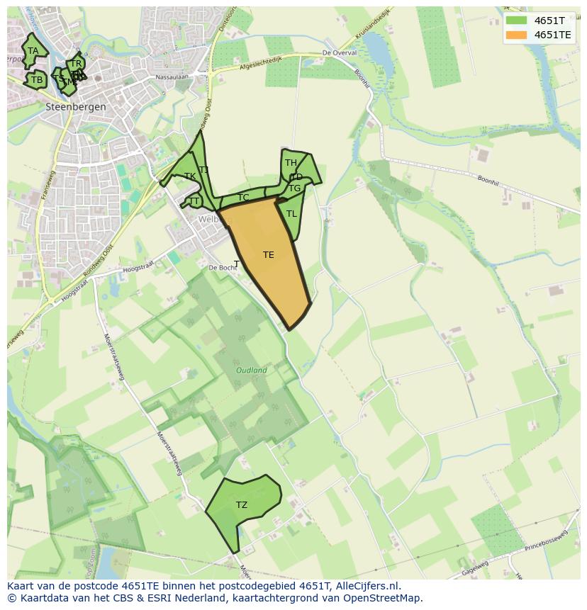 Afbeelding van het postcodegebied 4651 TE op de kaart.