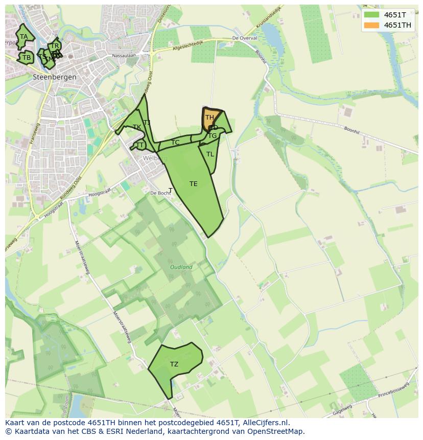 Afbeelding van het postcodegebied 4651 TH op de kaart.