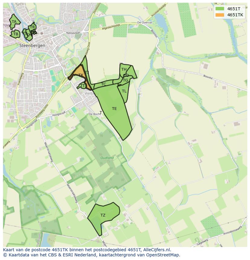 Afbeelding van het postcodegebied 4651 TK op de kaart.