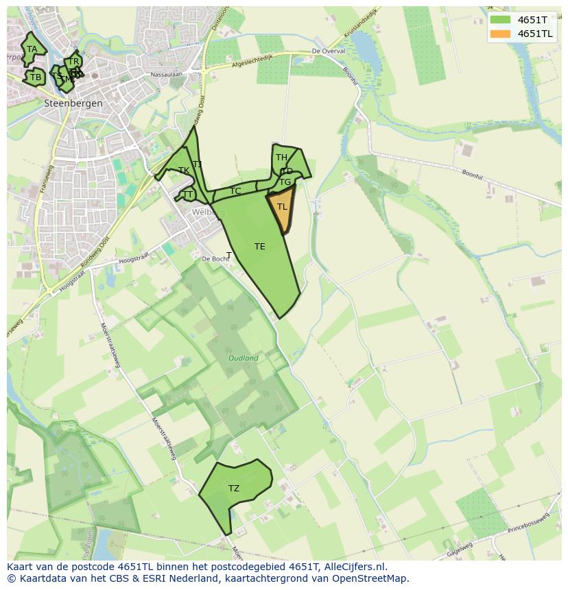 Afbeelding van het postcodegebied 4651 TL op de kaart.