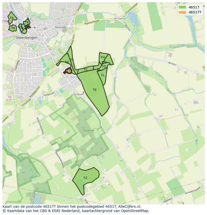 Afbeelding van het postcodegebied 4651 TT op de kaart.