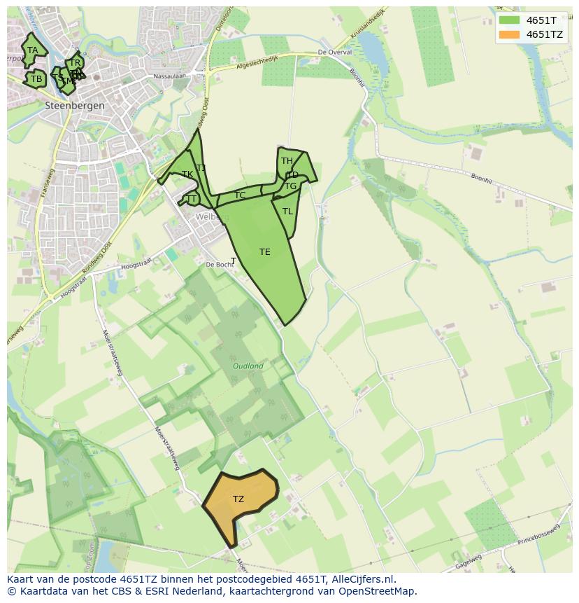 Afbeelding van het postcodegebied 4651 TZ op de kaart.