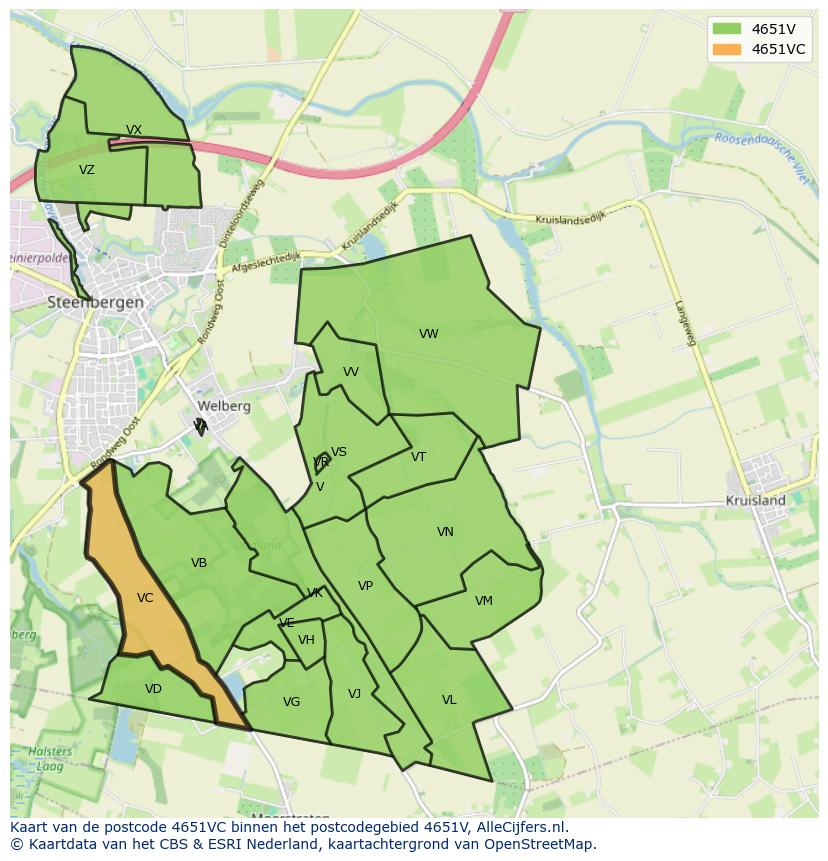 Afbeelding van het postcodegebied 4651 VC op de kaart.