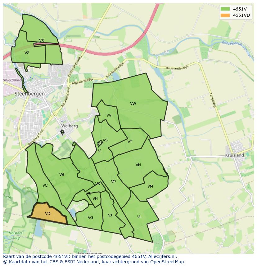 Afbeelding van het postcodegebied 4651 VD op de kaart.