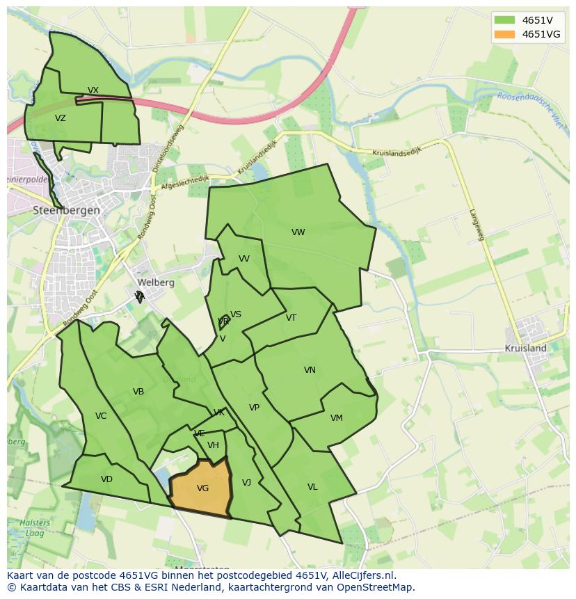 Afbeelding van het postcodegebied 4651 VG op de kaart.