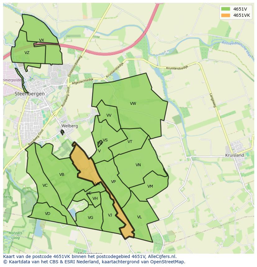 Afbeelding van het postcodegebied 4651 VK op de kaart.
