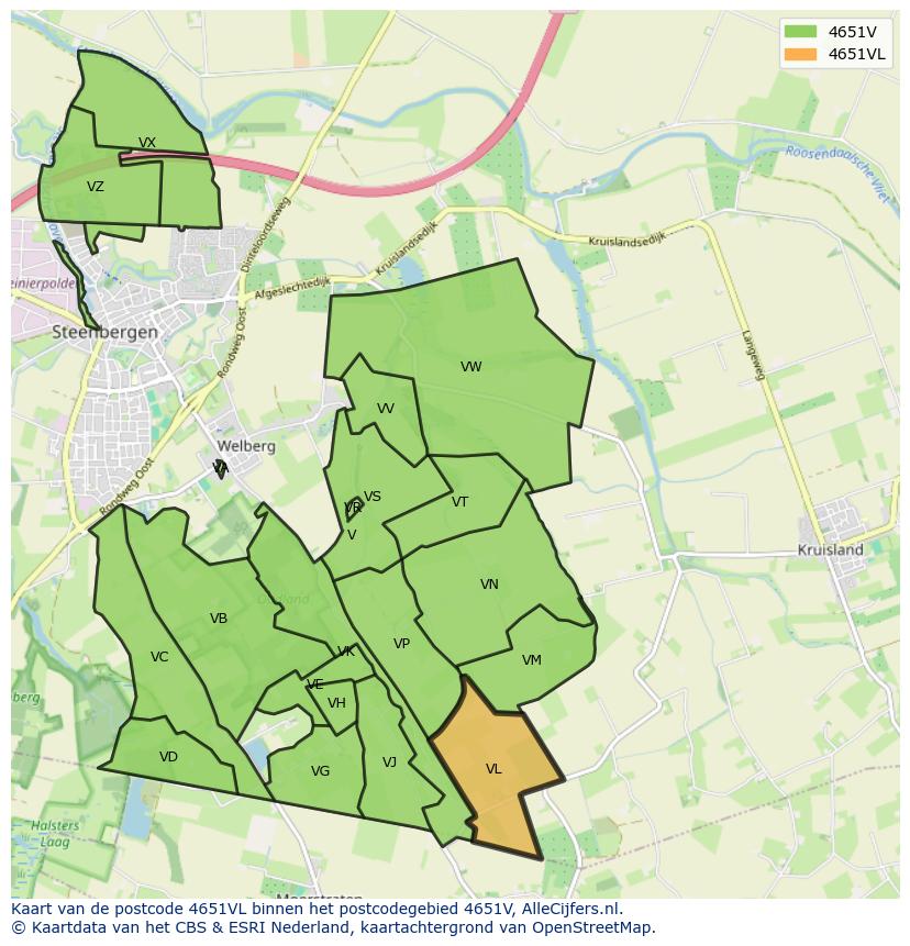 Afbeelding van het postcodegebied 4651 VL op de kaart.