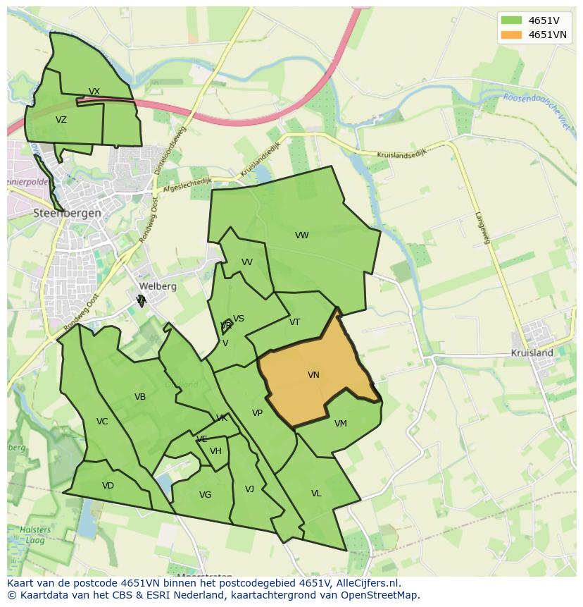 Afbeelding van het postcodegebied 4651 VN op de kaart.