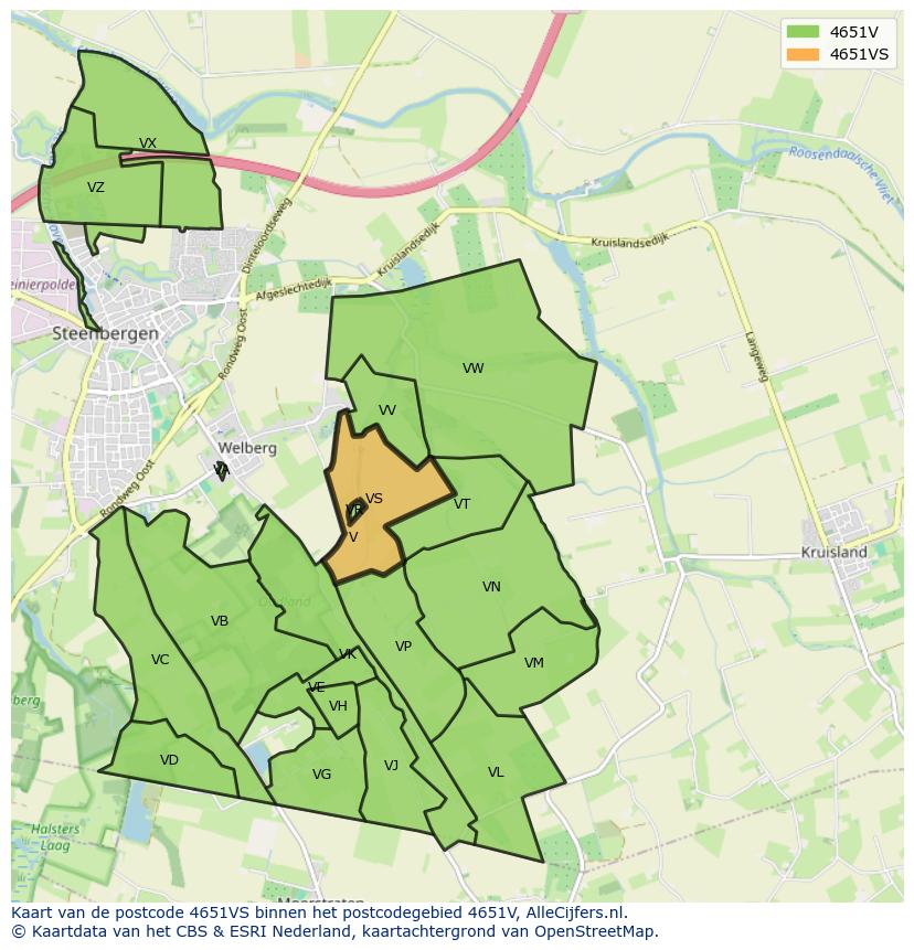 Afbeelding van het postcodegebied 4651 VS op de kaart.