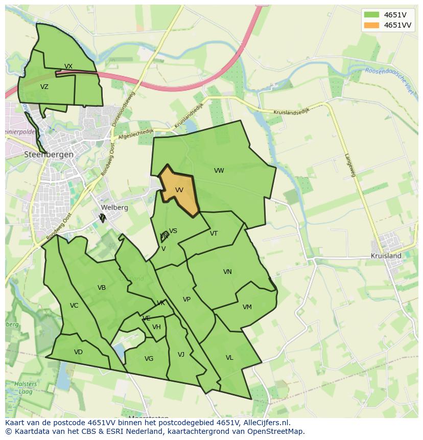 Afbeelding van het postcodegebied 4651 VV op de kaart.