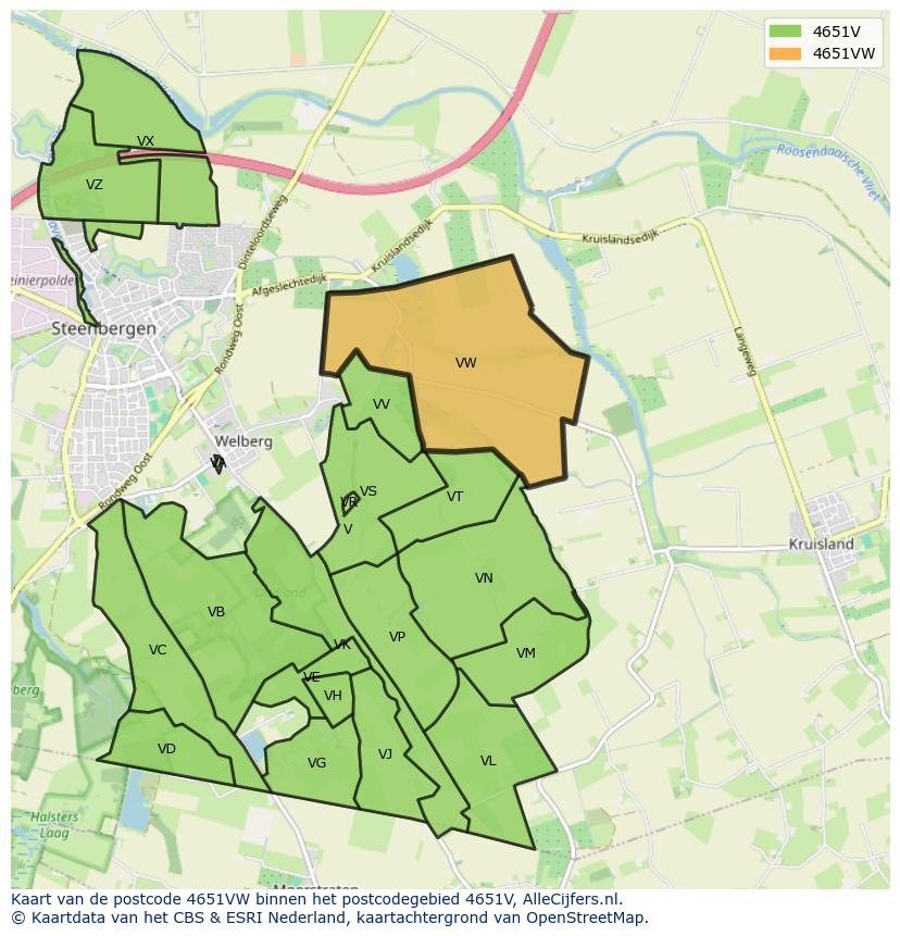 Afbeelding van het postcodegebied 4651 VW op de kaart.