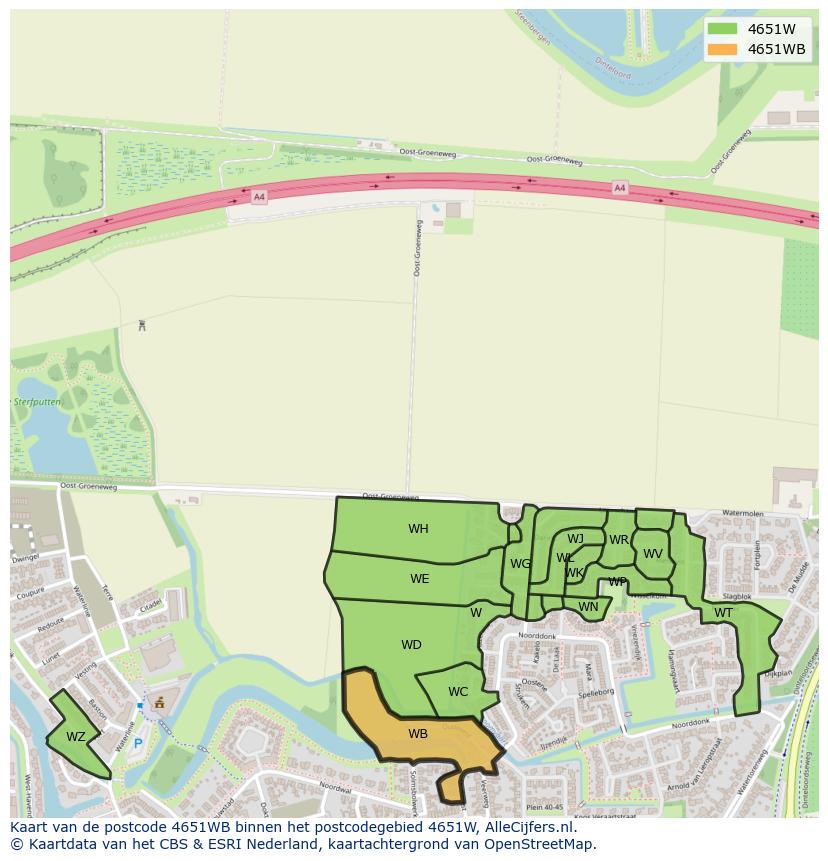 Afbeelding van het postcodegebied 4651 WB op de kaart.