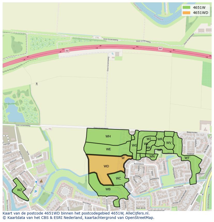 Afbeelding van het postcodegebied 4651 WD op de kaart.